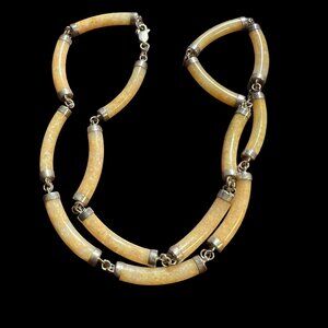 Jadeite and‎ Sterling Station 925 Necklace Oriental Beige Vintage